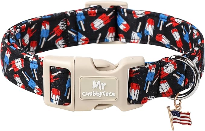 Summer Dog Collar, Durable Popcile Dog Collars, Adjustable Soft 4th of July Pet Collar for Small Large Medium Dogs