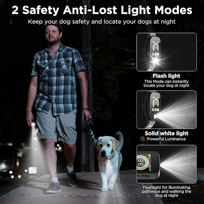 2 in 1 Dog Shock Collar & Dog Bark Collar, 4200 FT Dog Training Collar with Remote,3 Training Modes & Light for Night Walks,IP67 Waterproof Smart Anti Barking E-Collar with Adjustable Sensitivity