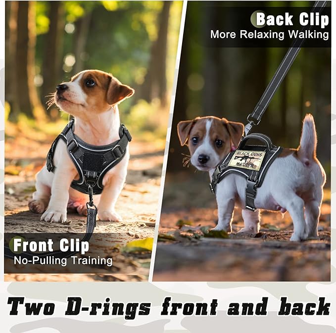 XSmall Tactical Dog Harness and Leash, Military K9 Puppy Vest Harness, No Pull Outdoor Training XS Dog Harness with Handle (XSmall, Black+Leash)