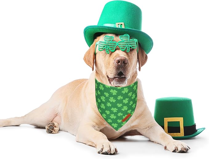 ADOGGYGO St. Patrick's Day Dog Bandana, Green Shamrock Pet Scarf, Adjustable Fit Saint Patrick Bandanas for Large and Extra Large Dogs (X-Large)