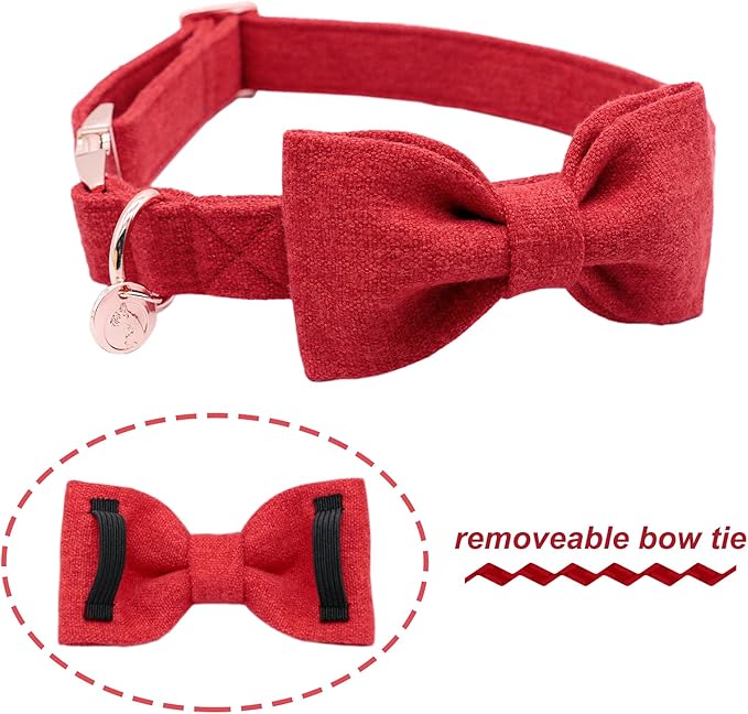 DOGWONG Hemp Cotton Dog Collar with Bow, Christmas Red Pet Collar Durable Adjustable Puppy Collar for Small Medium Large Dogs