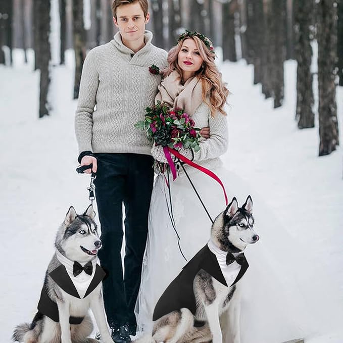 Kuoser Dog Tuxedo Dog Suit and Bandana Set, Dogs Tuxedo Wedding Party Suit, Doggy Prince Bow Tie Shirt Formal Pet Wedding Attire for Large Medium and Small Dogs Golden Retriever Samo Bulldogs