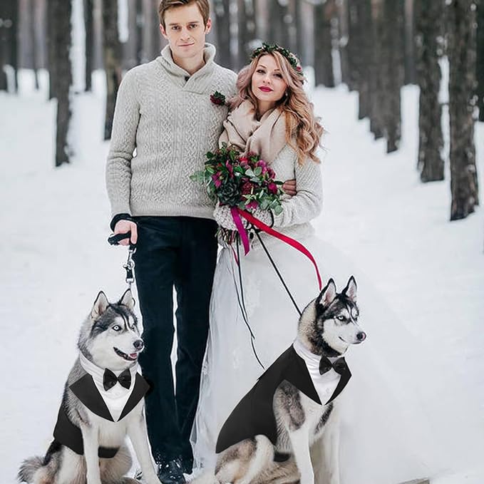 Kuoser Dog Tuxedo Dog Suit and Bandana Set, Dogs Tuxedo Wedding Party Suit, Doggy Prince Bow Tie Shirt Formal Pet Wedding Attire for Small Medium and Large Dogs Golden Retriever Samo Bulldogs