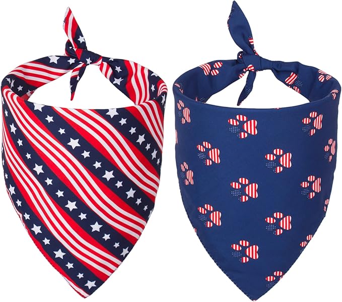 PTDECOR American US Flag Dog Bandana 4th of July Dog Bandanas Reversible Triangle Bibs Scarf for Medium and Large Dogs (Style 1, Large)