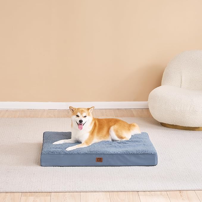 EHEYCIGA Orthopedic Dog Beds for Large Dogs with Removable Washable Cover for Crate, Spa Blue, 35x23