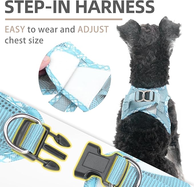 PUPTECK Dog Harness and Leash Set for Small Medium Dogs No Pull Step-in Soft Mesh Puppy Cat Vest Harnesses Reflective at Night, Sky Blue, L