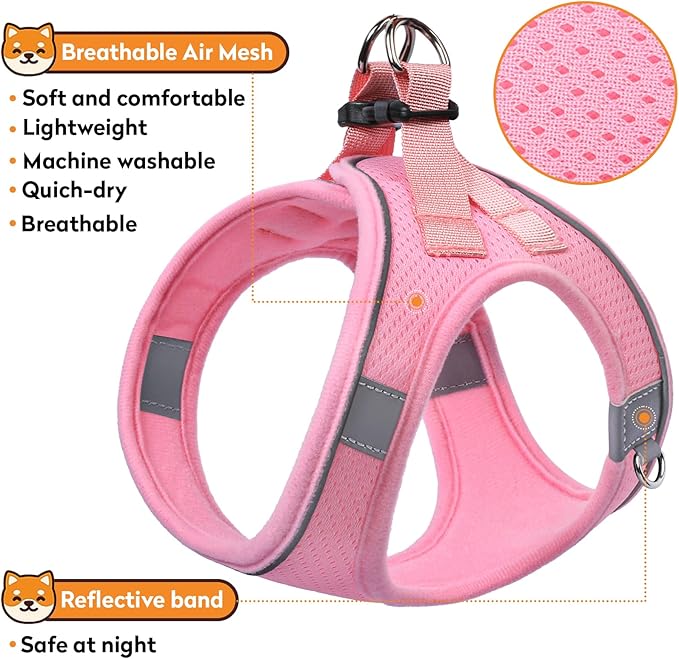 Dog Harness with Leash Set, No-Pull Step-in Reflective Pet Harness with 1 Leash Clips, Adjustable Soft Padded Easy Walk Dog Vest for Small Medium Large Dogs, Cats(Light Pink, Small)