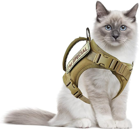Tactical Cat Harness for Walking Escape Proof, Adjustable Pet Vest Harness, Soft Mesh with Control Handle for Large Cat Small Dog, Gift with Patch