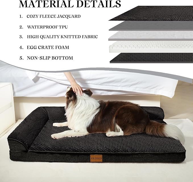 Orthopedic Jacquard Dog Bed for Large Dogs, Waterproof L Shaped Large Pet Sofa Bed with Washable Removable Cover, Non-Slip Soft Warm Comfortable Pet Couch Sleep Mat, 36''X24'' Black