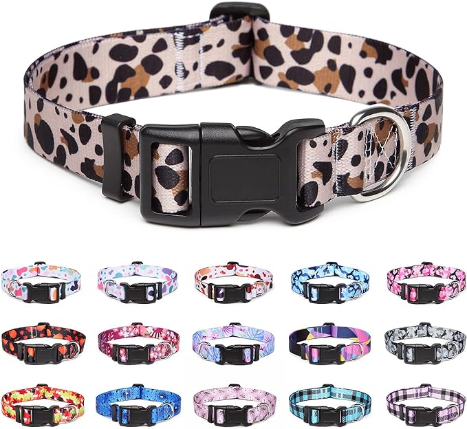 Adjustable Dog Collar with Patterns, Ultra Comfy Soft Nylon Breathable Pet Collar for Small Dogs (XS, Leopard)