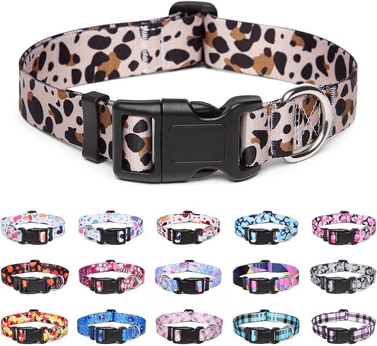 Adjustable Dog Collar with Patterns, Ultra Comfy Soft Nylon Breathable Pet Collar for Small Medium Large Dogs (S, Leopard)