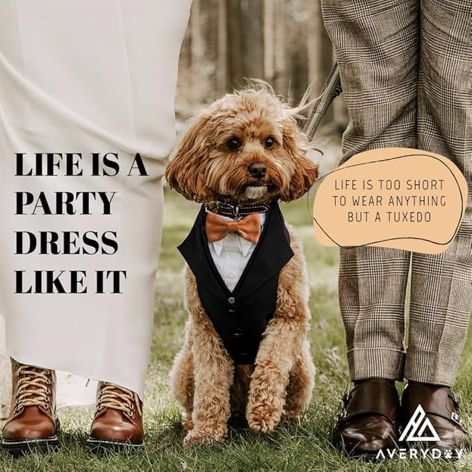 Dog Tuxedo for Wedding Outfit, Dog Suit and Tie Costumes for Birthday, Halloween, Cosplay, Christmas Party, Pet Formal Wear with Bowtie, Tux for Medium Large Dogs, Bulldog, Labrador, Husky