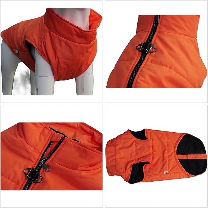 Orange M Dog Winter Coat, Waterproof, Ultra Warm, Windproof, Zippered Jacket, Breathable, Soft Cotton Lining for Small, Medium, Large Dogs