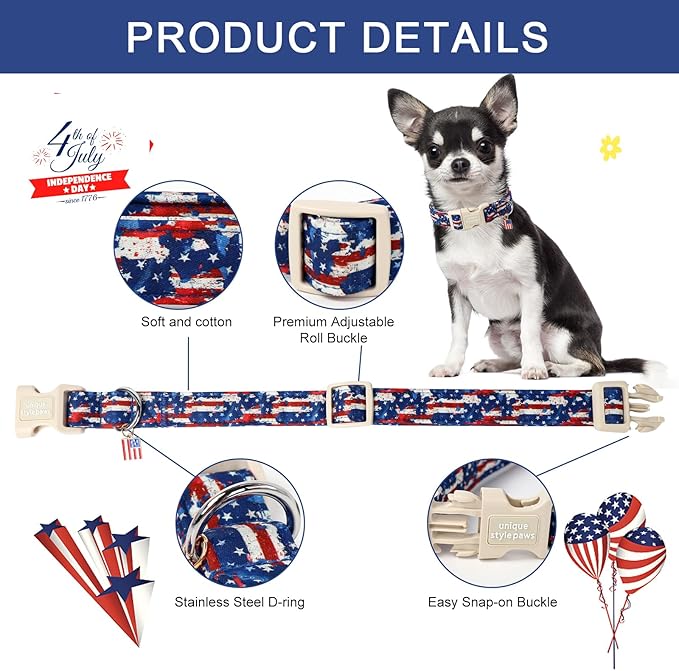 Unique style paws Dog Collar Plastic Buckle with Pendant Newspaper Star Flag Puppy Collars for Small Medium Large Boys Girls Dogs