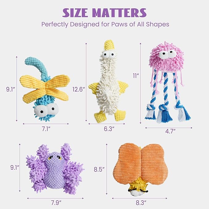 Nocciola Small Medium Large Dog Toys, Cute Soft Squeaky Crinkle Plush Stuffed Durable Pet Teething Animal Chew Toys for Small to Large Breed, Cognitive Stimuting Boredom Puppy Birthdays Gifts