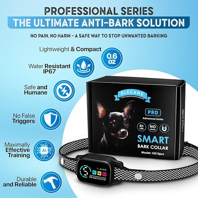 Tiny Bark Collar for Small Dogs 5-15 lbs – No Shock Anti Barking Collar with AI Chip – 3 Modes & 5 Sensitivity Levels – Waterproof, Rechargeable, Magnetic Charging – Humane, Effective Training (Black)