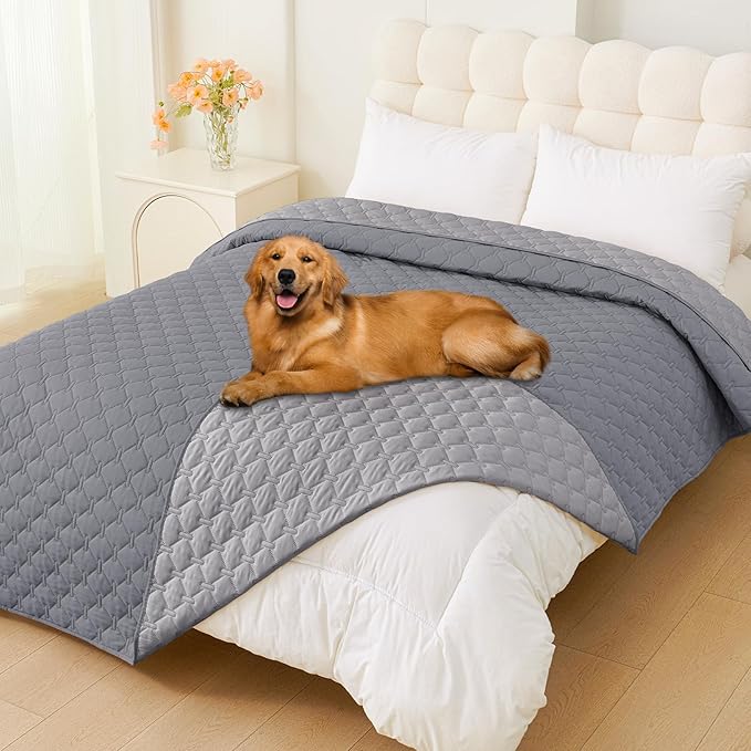 Smiry Waterproof Dog Bed Cover Blanket, Soft Reversible Pet Blanket, Washable Leakproof Cats Dogs Couch Cover for Sofa, Couch, Furniture (82x82 Inch, Grey/Light Grey)