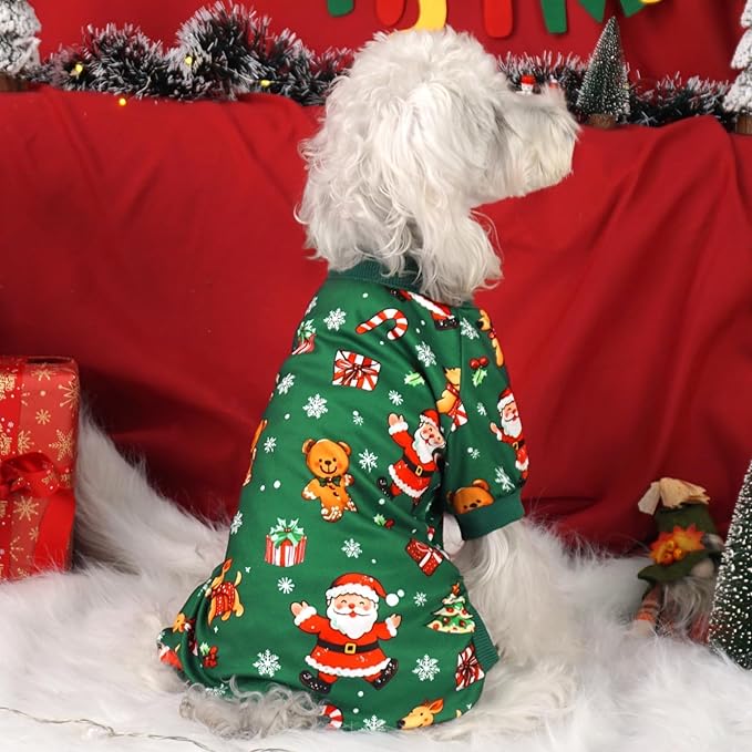 Xpudac 4 Pack Christmas Dog Pajamas Santa Pet Clothes Cute Reindeer Snowman Dog Pajamas for Small Medium Dogs(Small) 81-hongbai-S