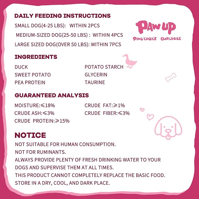 Duck & Sweet Potato Dog Treats, High Fiber Pet Treats for Medium Dogs, Healthy Chews Snack, High in Protein, 12.5 oz