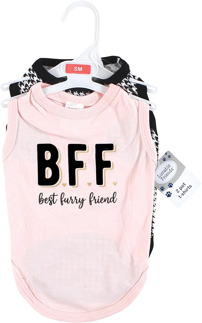 Luvable Friends Dog Pet Dog and Cats Cotton T-Shirts 2pk, BFF Houndstooth, Large