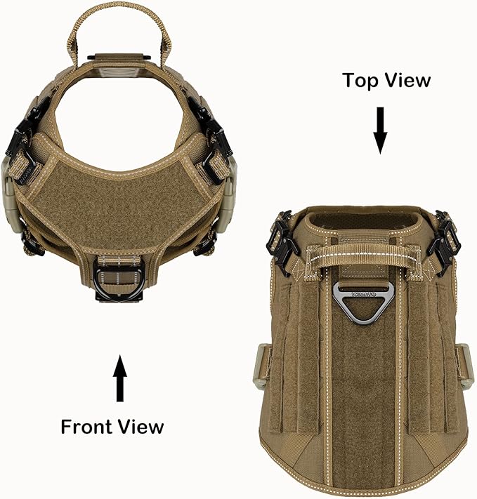 ICEFANG Tactical Dog Harness,Medium Size, 2X Metal Buckle,Working Dog MOLLE Vest with Handle,No Pulling Front Leash Clip,Hook and Loop Panel