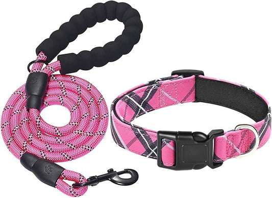 Nylon Dog Collar Soft Neoprene Padded Adjustable Dog Collars for Small Medium Large Dogs (XS Neck 9"-12", Pink)