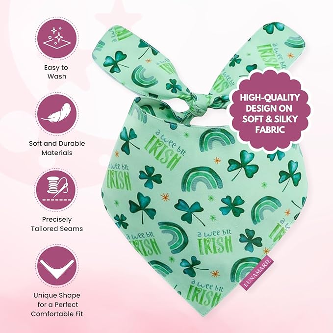 Luxury Pet Birthday Bandanas -Premium & Silky Poly Fabric | 100% Handmade | Custom Shape Dual Layered (A Wee Bit Irish, Small)
