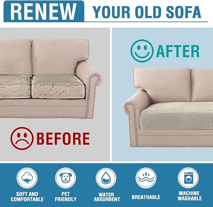 H.VERSAILTEX Plush Chenille Dog Bed Cover Thick Soft Sofa Cover for 3 Cushion Couch Anti Slip Couch Cover Furniture Protector for Dog, Pet, Cat (35" x 82", Island Fossi)