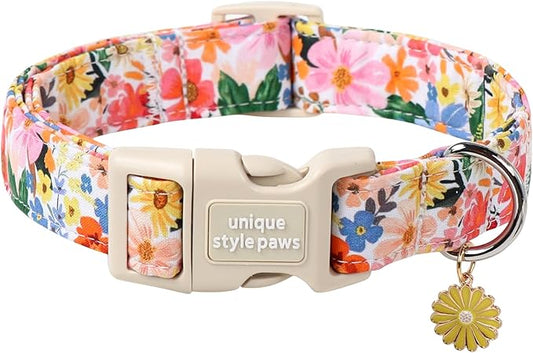 Unique style paws Dog Collar Plastic Buckle with Pendant Colorful Flower Puppy Collars for Small Medium Large Boys Girls Dogs