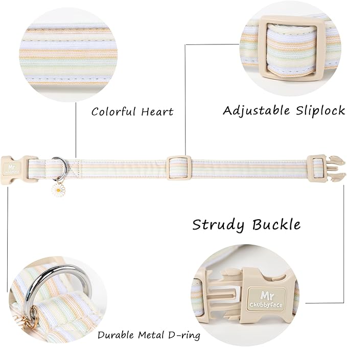 Cotton Dog Collar, Cute Orange Summer Puppy Collar with Plastic Buckle, Adjustable Soft Natural Fabric Pet Collar for Small Medium Large Dogs