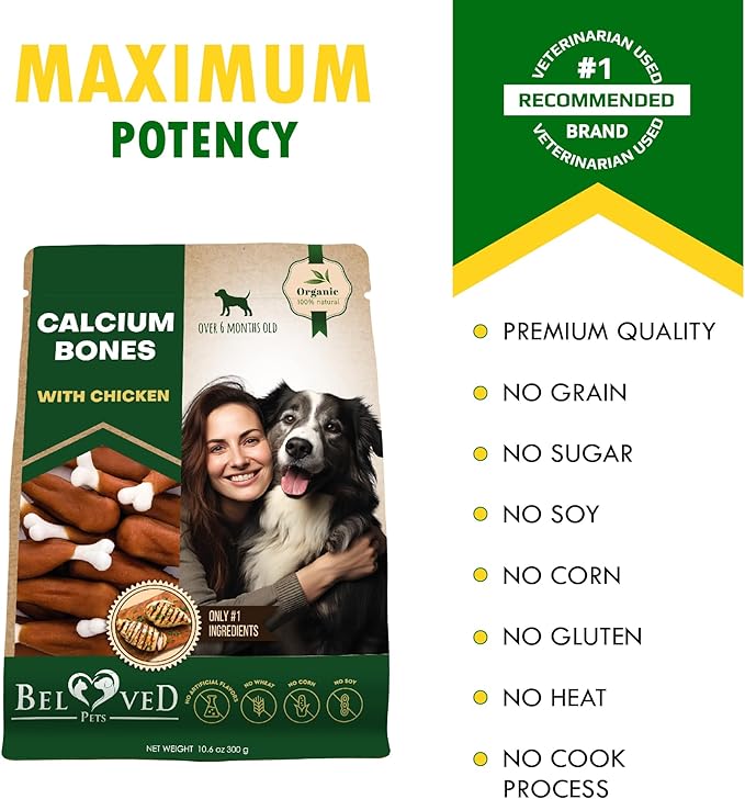 Dog Treats, Calcium Bones Wrapped Chicken & Rawhide Free Chew 11 Oz - Pet Healthy Dried Snacks & Grain Free Meat - Bulk Best Chews for Christmas, Training Small & Large Dogs - Made for USA