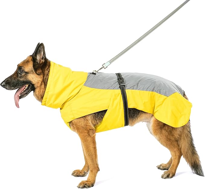Dog Raincoat with Harness Built in,Outdoor Waterproof Puppy Rain Jacket for Small Dogs,Adjustable Waist by Strap Doggie Rain Coats,Yellow XS