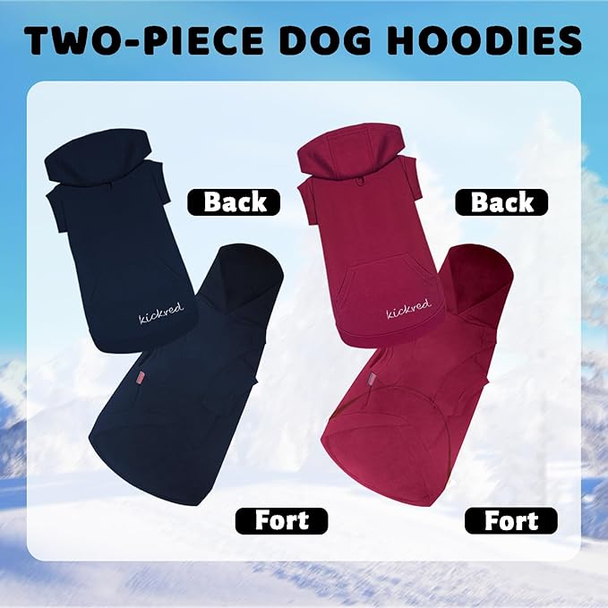 2 Pieces Basic Dog Hoodie, Soft and Comfy Cotton Dog Hoodie Sweater with Leash Hole and Pocket, Keep Your Puppy Warm and Stylish with Dog Sweatshirt - Navy Blue & Red/Sleeved (Small)