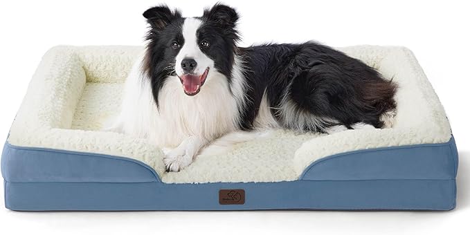 Bedsure Orthopedic Dog Beds Large Sized Dog - Washable Large Dogs Bed Waterproof, Big Comfort Pet Couch with Washable Removable Cover, Supportive Foam Pets Sofa with Nonskid Bottom, Plush-Faded Denim