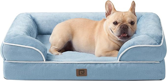 EHEYCIGA Orthopedic Dog Bed for Medium Dogs, Waterproof Memory Foam Medium Dog Beds with Sides, Non-Slip Bottom and Egg-Crate Foam Pet Couch Bed with Washable Removable Cover, Washed Blue
