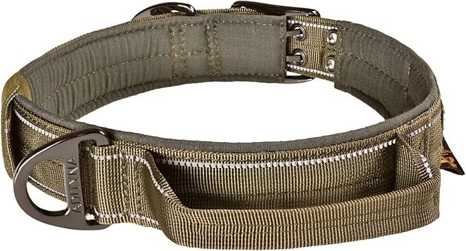 ADITYNA Heavy Duty Dog Collar for Extra-Large Dogs - Reflective Green Collar with Handle for Training, and Walking - Wide, Thick, Tactical, Soft Neoprene Padded