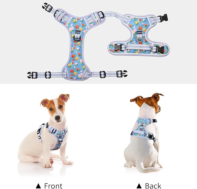 Timos No Pull Dog Harness, Release at Neck Reflective 3 Snap Buckles Adjustable No Choke Pet Vest with Front & Back 2 Leash Clips, Soft Padded Control Training Handle for Small Medium Large Dogs