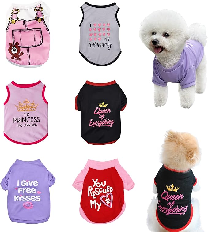 6 Pack Dog Clothes for Small Dogs Girl, Soft and Breathable Puppy Kitten Dog Shirts with Letters for Pet Cats, Summer Dogs' T-Shirts Apparel Sleeveless Vests for Chihuahua Yorkies (XS)