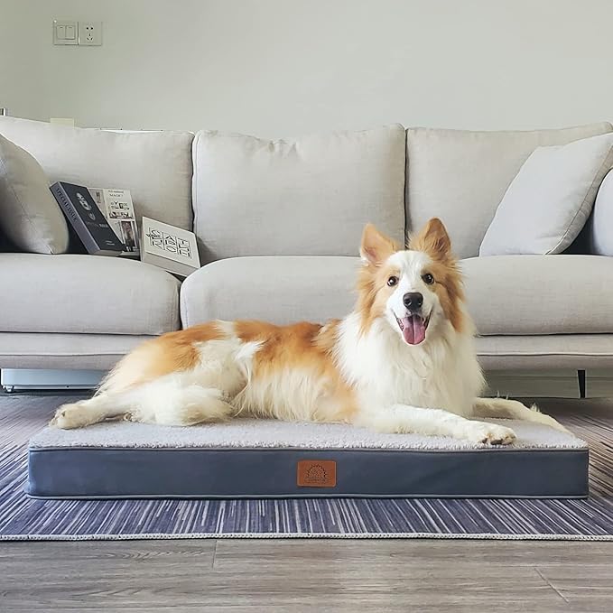 Extra Large Waterproof Dog Bed, Jumbo Orthopedic Dog Beds with Removable Washable Cover for Large Dogs, Pet Bed Mat Egg-Crate Foam, 3XL(47.5"X29"X4"), Grey