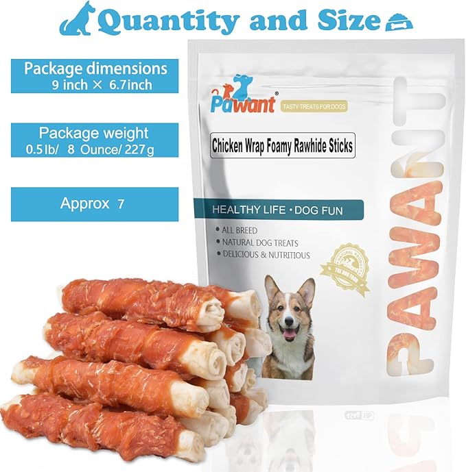 Dog Treats Chicken Wrapped Rawhide Rolls Healthy Dog Chews Long Lasting 0.5lb/227g