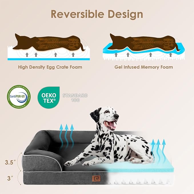 EHEYCIGA Orthopedic Dog Bed for Medium Dogs, Waterproof Memory Foam Medium Pet Beds with Sides, Non-Slip Bottom and Egg-Crate Foam Dog Couch Bed with Washable Removable Cover, Dark Grey