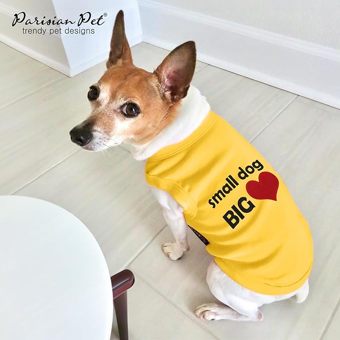 Parisian Pet Dog T-Shirt - Embroidered “Small Dog Big Heart” - 100% Cotton, Cute Dog Tank Top - Sleeveless Pet Vest - Shirts for Small Dogs - XXS
