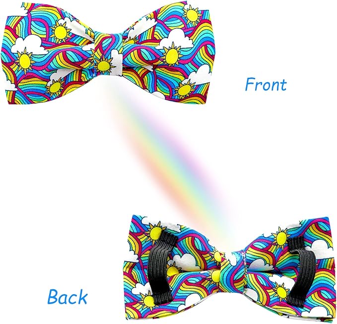 Lionheart glory Rainbow Dog Collar Colorful Dog Bow Collar Heavy Duty Adjustable Pride Dog Collar with Bowtie for Large Dogs Pet Gift