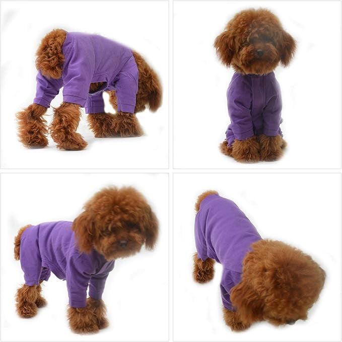 Lovelonglong Four Feet Dog Lightweight Pajamas, Pure Cotton Dog Jumpsuits 4 Legs Dog Onesies T-Shirt Stylish PJS Puppy Costume for Large Medium Small Dogs Purple XXXL