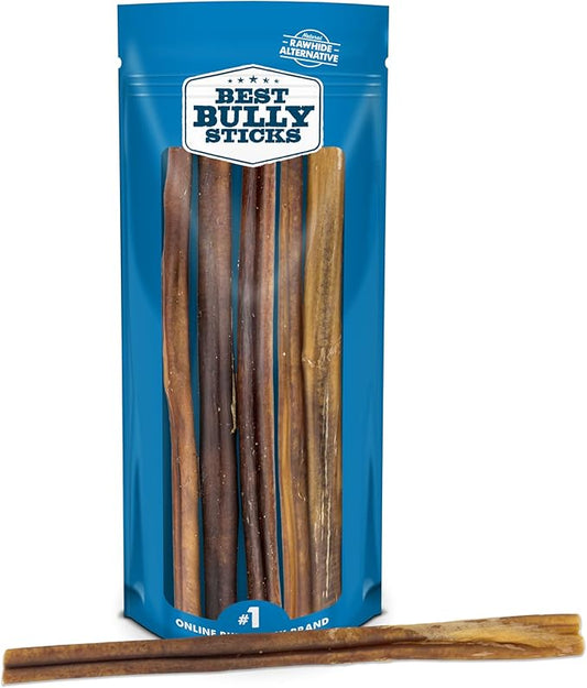 Best Bully Sticks 12 Inch Thick Bully Sticks for Dogs - 5 Count (Pack of 1) - Natural Grass-Fed Beef, Single Ingredient, Grain and Rawhide Free - Large Breeds
