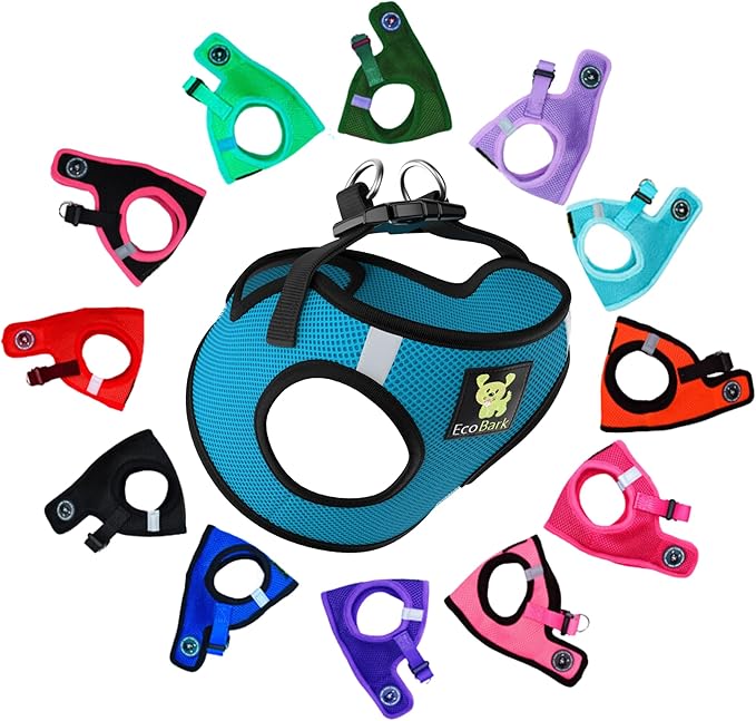 EcoBark Step in Dog Harness - Eco-Friendly Dog Harnesses for Small & Medium Breed Dogs - Reflective and Adjustable Chest Body Halter Vest - Soft Mesh Toy Breed Harness (Teal, Large)