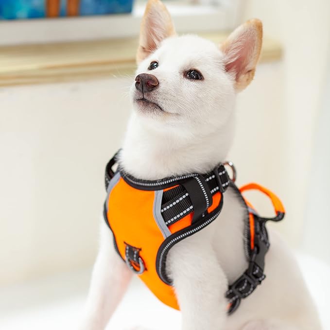 No Pull Dog Harness, Reflective Walking Dog Harness with Easy Control Handle and Front & Back Clips,Adjustable Breathable Soft Padded Dog Vest Harness for Large Medium Small Dogs,Orange,S