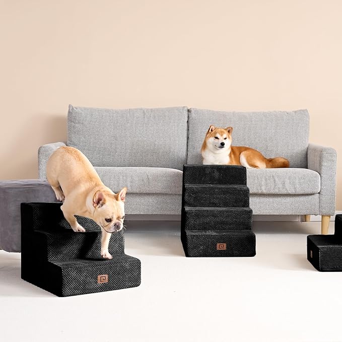 EHEYCIGA Dog Stairs for Small Dogs 13.5" H, 3-Step Dog Steps for Couch Sofa and Chair, Pet Steps for Small Cats, Non-Slip Balanced Pet Ramp Indoor, Black