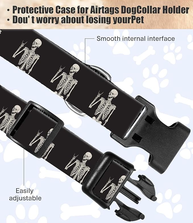 Dog Collar, Cute Dog Collar for Small Medium Large Dogs, Personalized Adjustable Soft Pet Collars with Quick Release Buckle for Walking Running, Cool Rock Skull