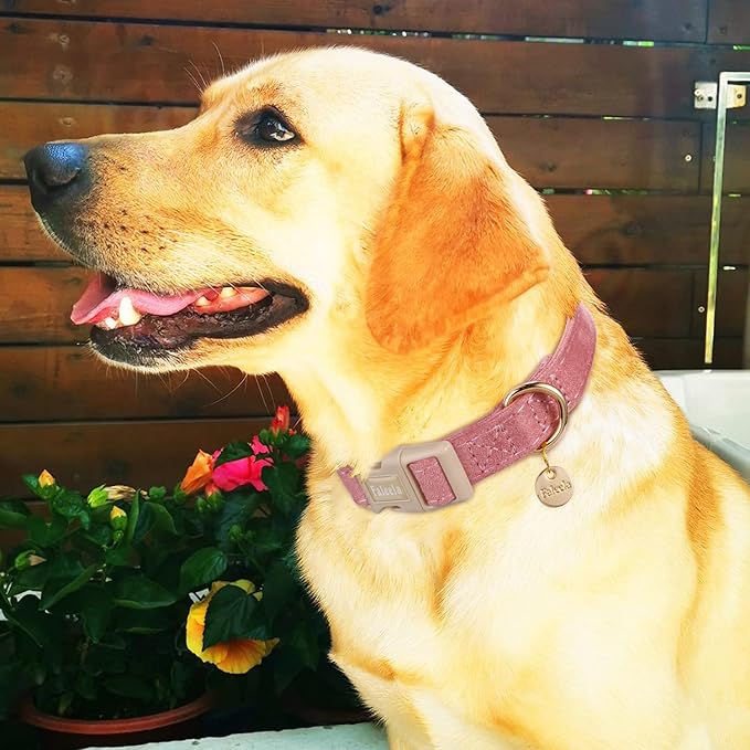 Faleela Dog Collar - Cute & Comfy Cotton Pet Collar, Adjustable Lightweight Design with Quick-Release Buckle, for Small, Medium & Large Dogs - Multiple Styles Available (Small, Antique Pink)